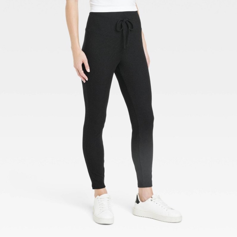 Women’s Rib Knit Drawstring Leggings a new day Black